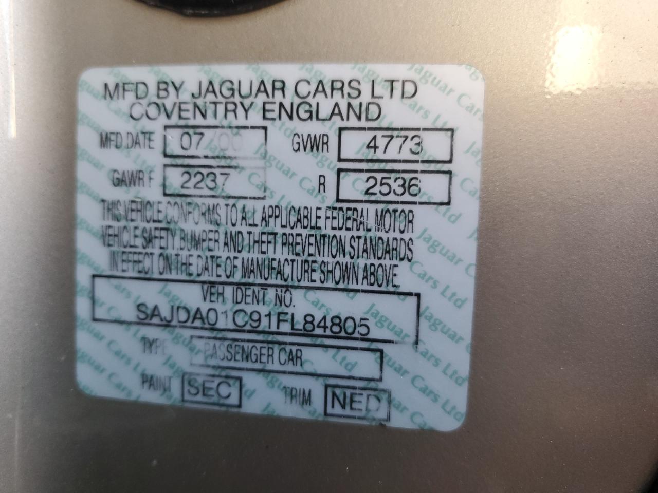SAJDA01C91FL84805 2001 Jaguar S-Type