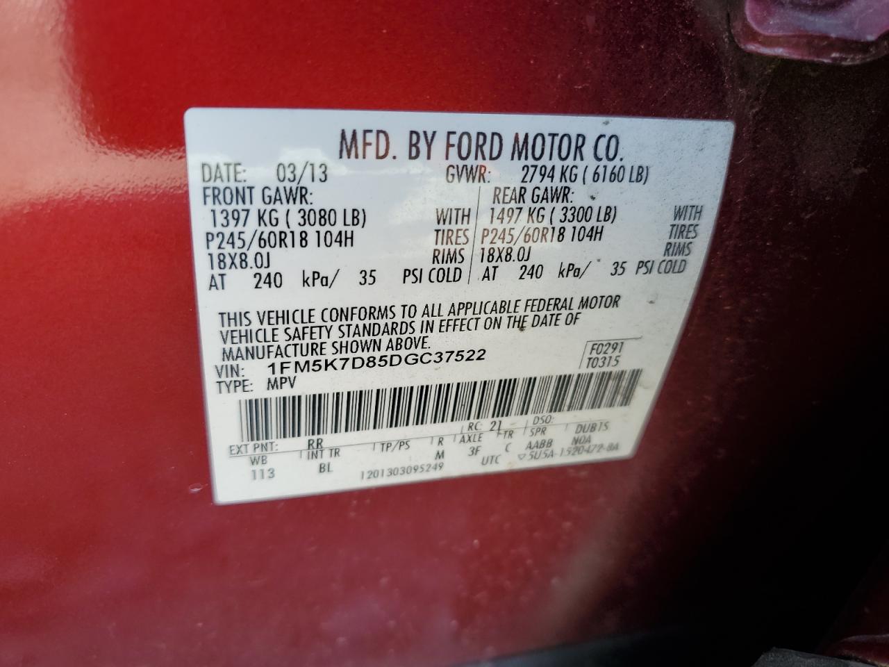 Lot #3199833543 2013 FORD EXPLORER X