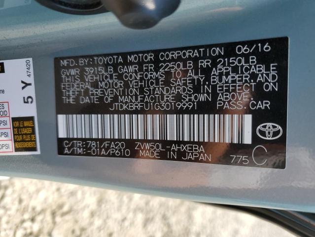 VIN JTDKBRFU1G3019991 2016 Toyota Prius no.12