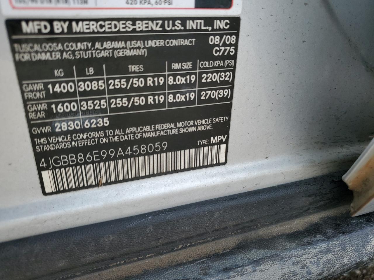 4JGBB86E99A458059 2009 Mercedes-Benz Ml 350