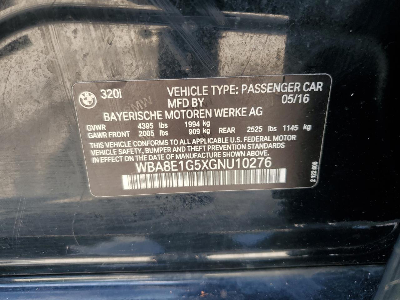 WBA8E1G5XGNU10276 2016 BMW 320 I