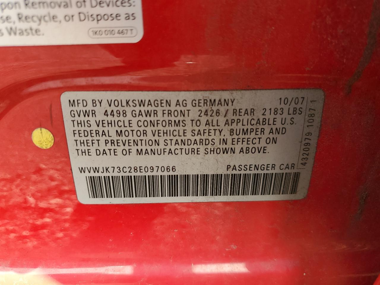 WVWJK73C28E097066 2008 Volkswagen Passat Turbo