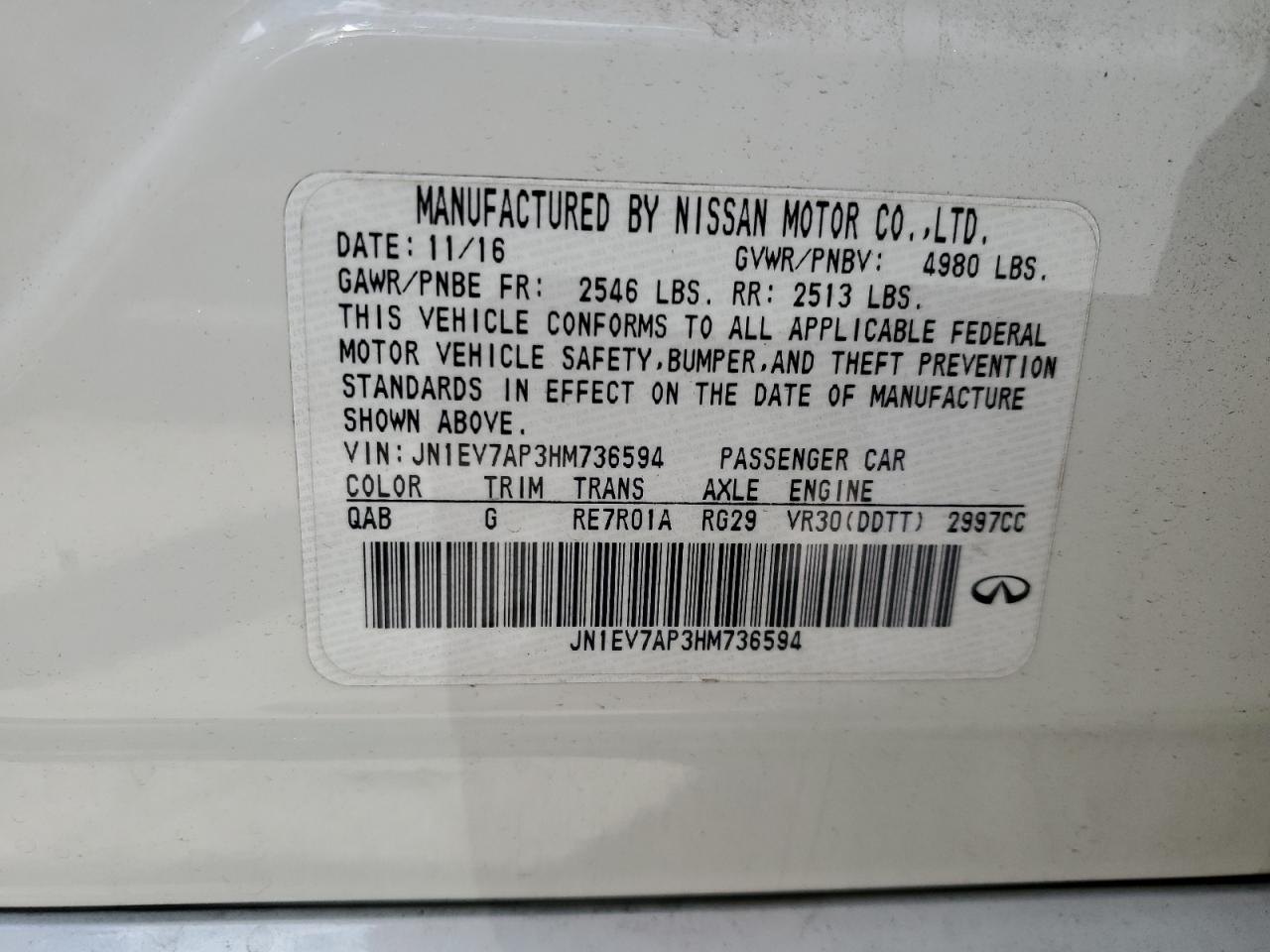 JN1EV7AP3HM736594 2017 Infiniti Q50 Premium