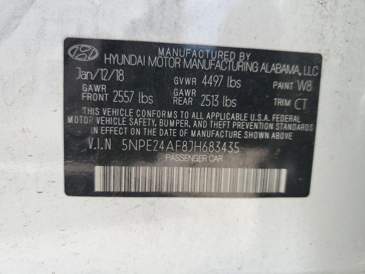 5NPE24AF8JH683435 2018 Hyundai Sonata Se