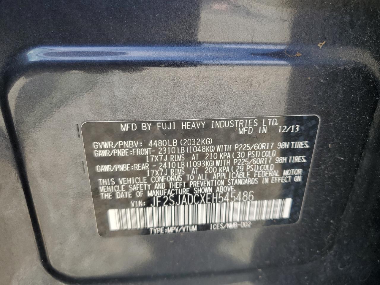 JF2SJADCXEH545486 2014 Subaru Forester 2.5I Premium