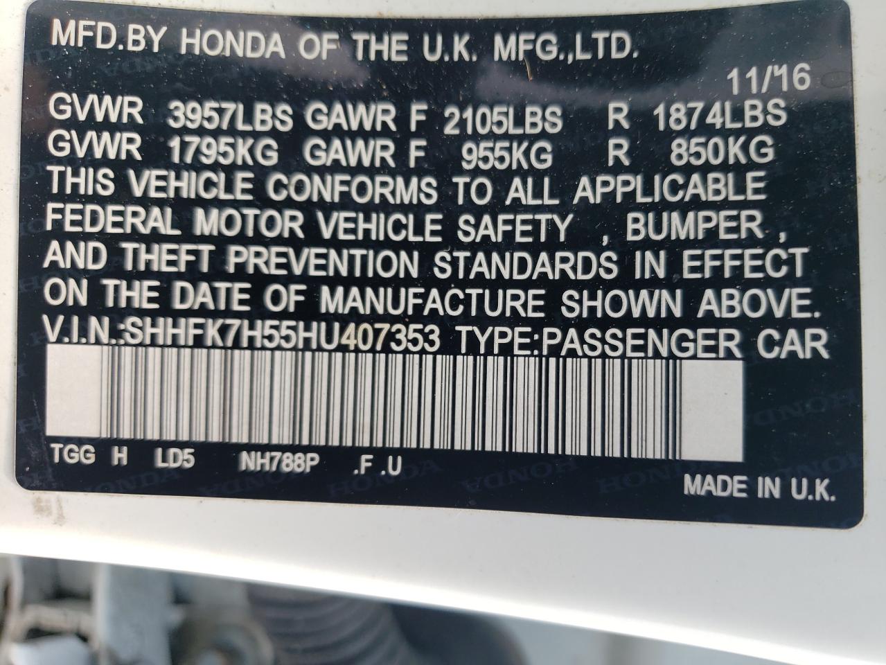 SHHFK7H55HU407353 2017 Honda Civic Ex SHHFK7H55HU407353 2017 Honda Civic Ex