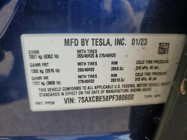 VIN 7SAXCBE58PF380600 2023 TESLA MODEL X no.13