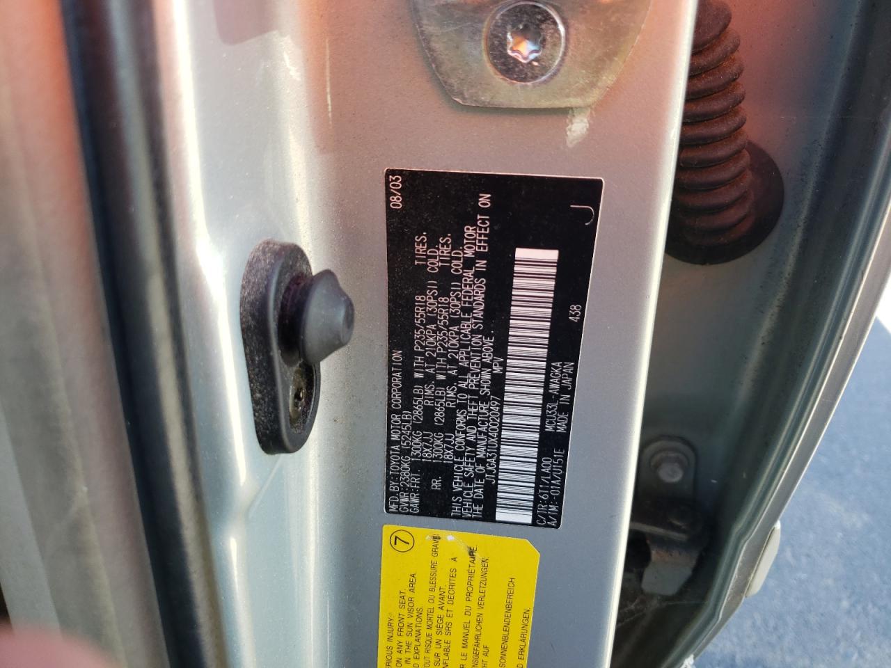 JTJGA31UX40020497 2004 Lexus Rx 330