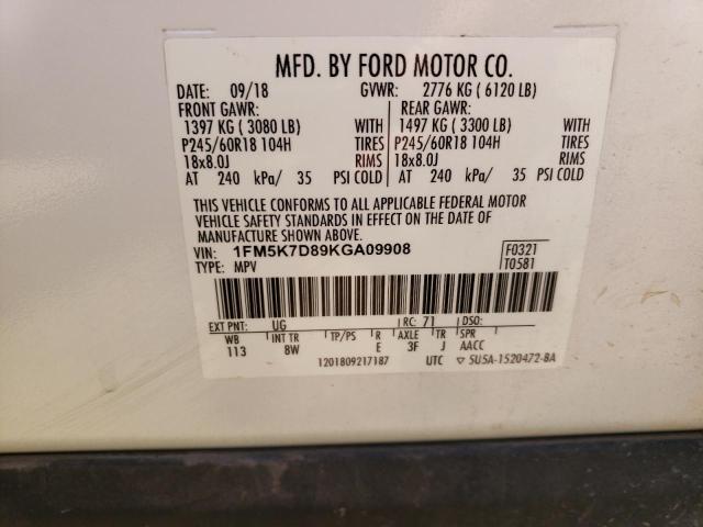 2019 Ford Explorer Xlt VIN: 1FM5K7D89KGA09908 Lot: 60381344