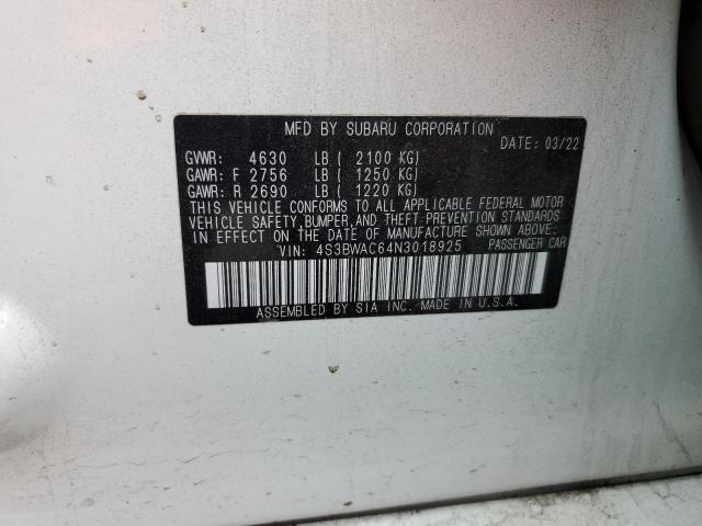 2022 Subaru Legacy Premium VIN: 4S3BWAC64N3018925 Lot: 62063914