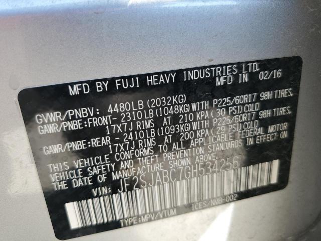 2016 SUBARU FORESTER 2 - JF2SJABC7GH534256