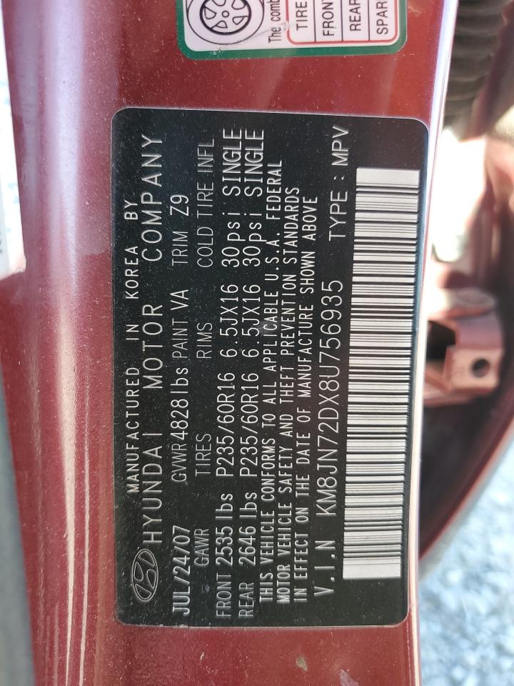 KM8JN72DX8U756935 2008 Hyundai Tucson Se