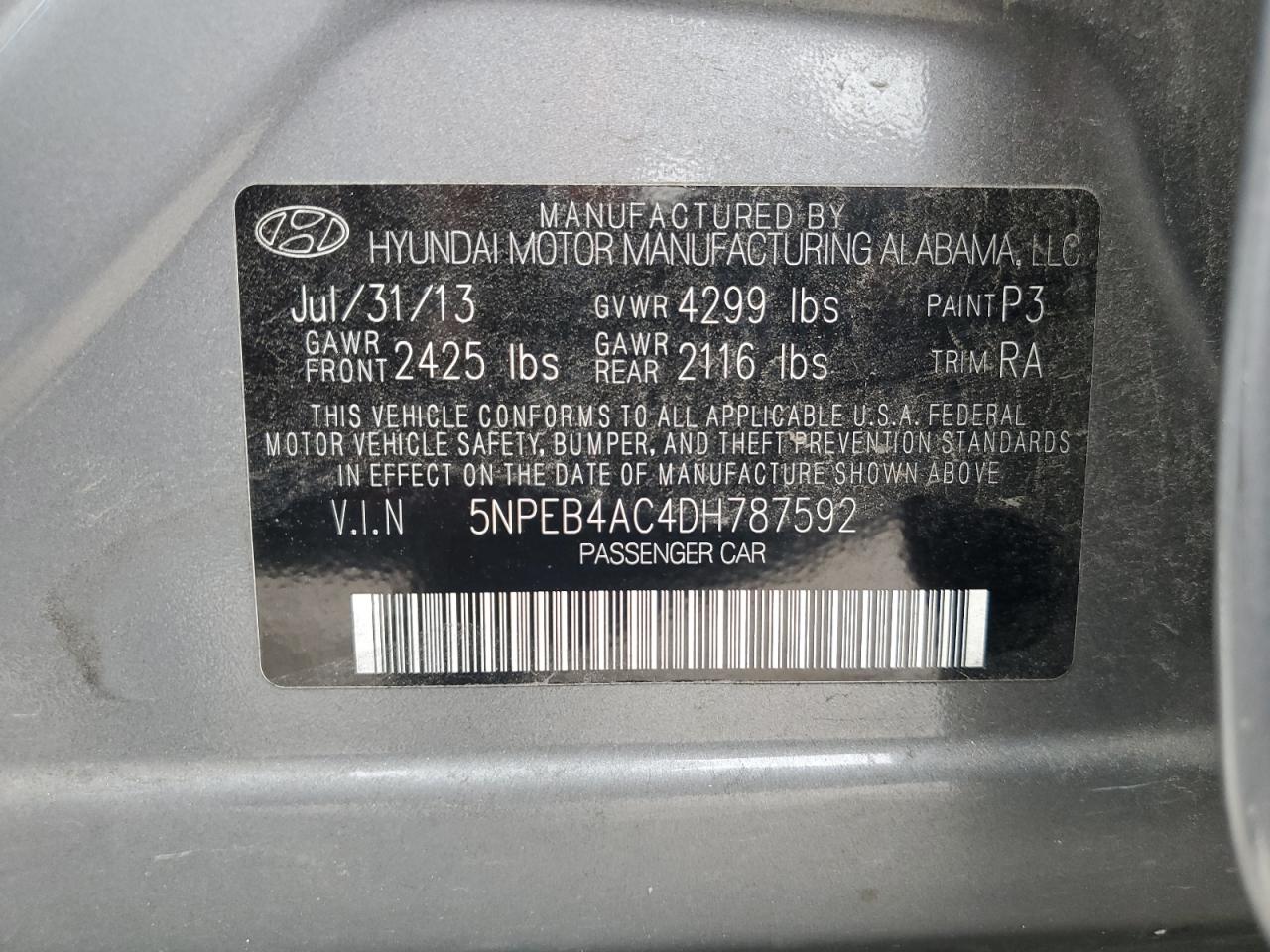 5NPEB4AC4DH787592 2013 Hyundai Sonata Gls