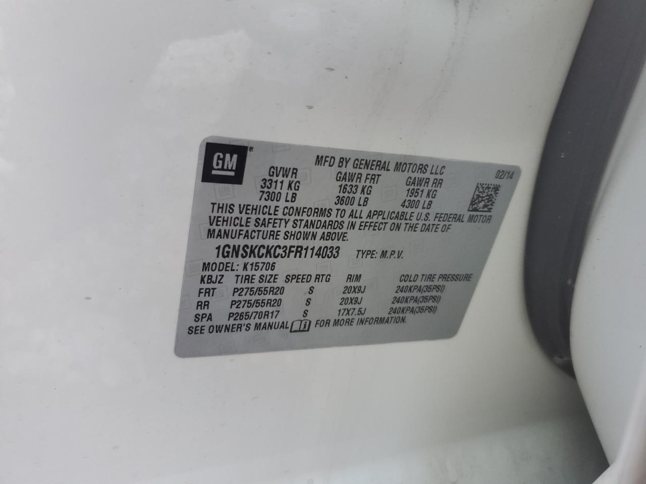 1GNSKCKC3FR114033 2015 Chevrolet Tahoe K1500 Ltz