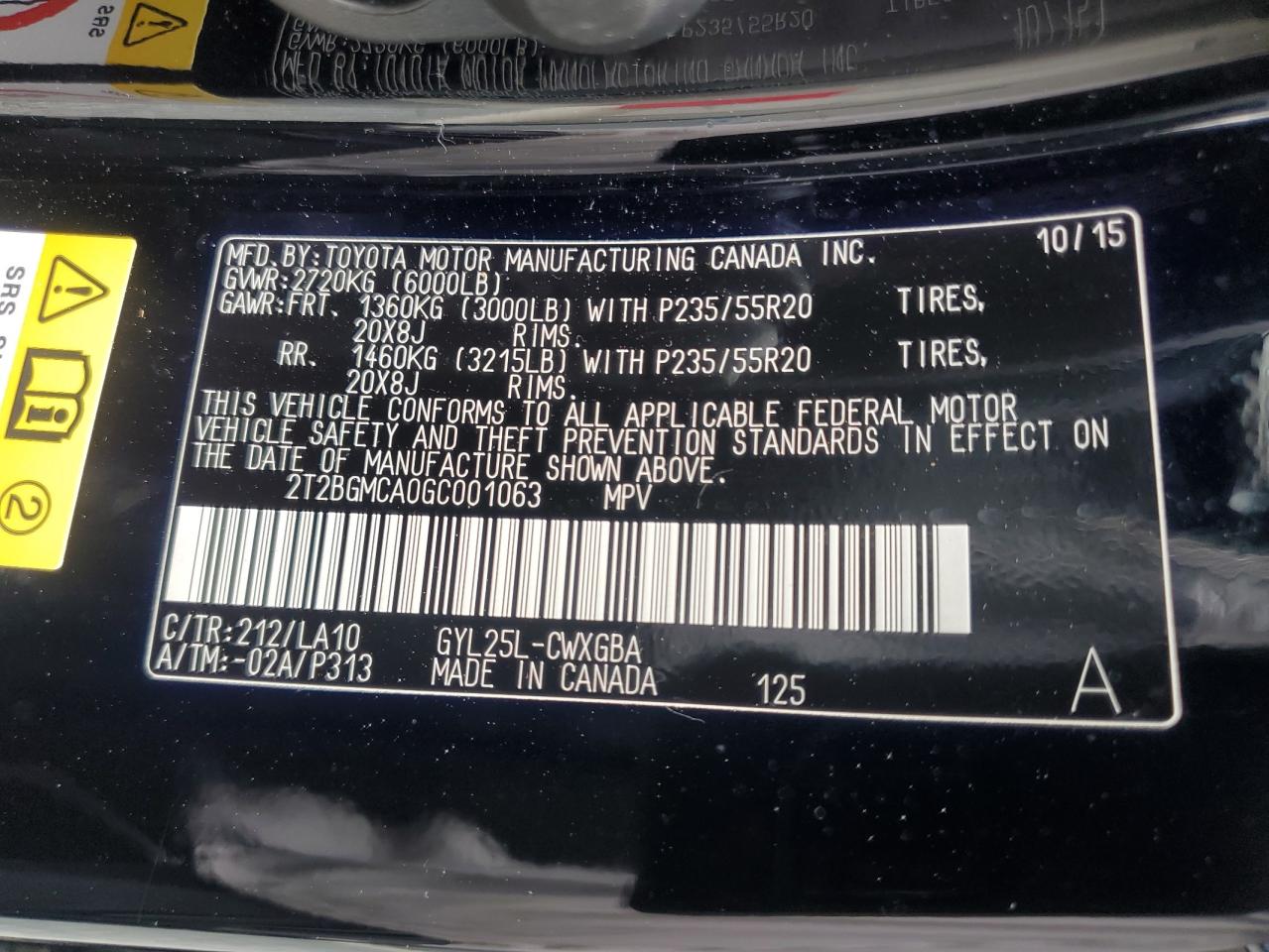 2T2BGMCA0GC001063 2016 Lexus Rx 450H Base