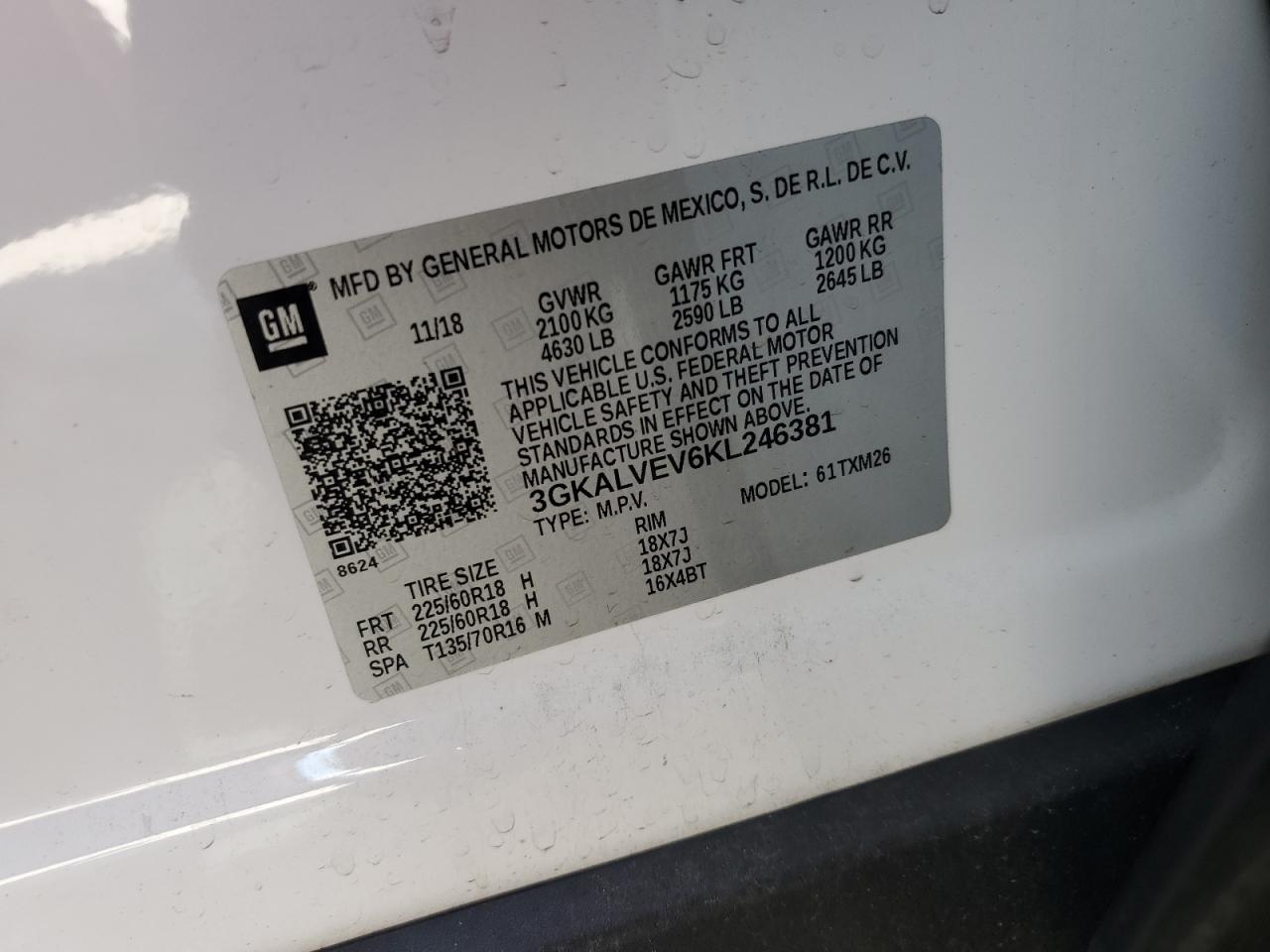 3GKALVEV6KL246381 2019 GMC Terrain Slt