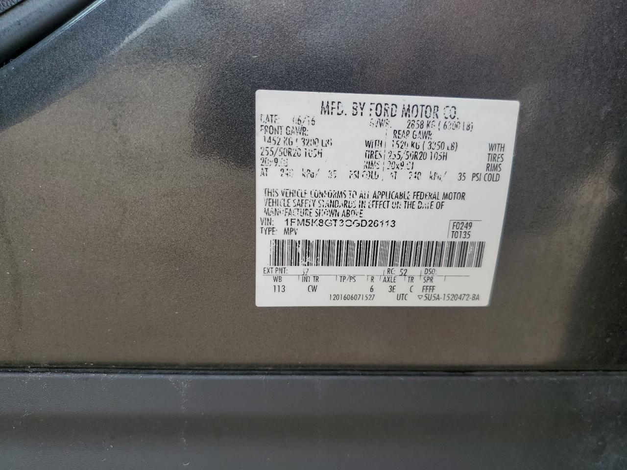 1FM5K8GT3GGD26113 2016 Ford Explorer Sport