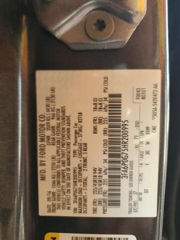 VIN 3FA6P0G75HR200995 2017 Ford Fusion, S no.12