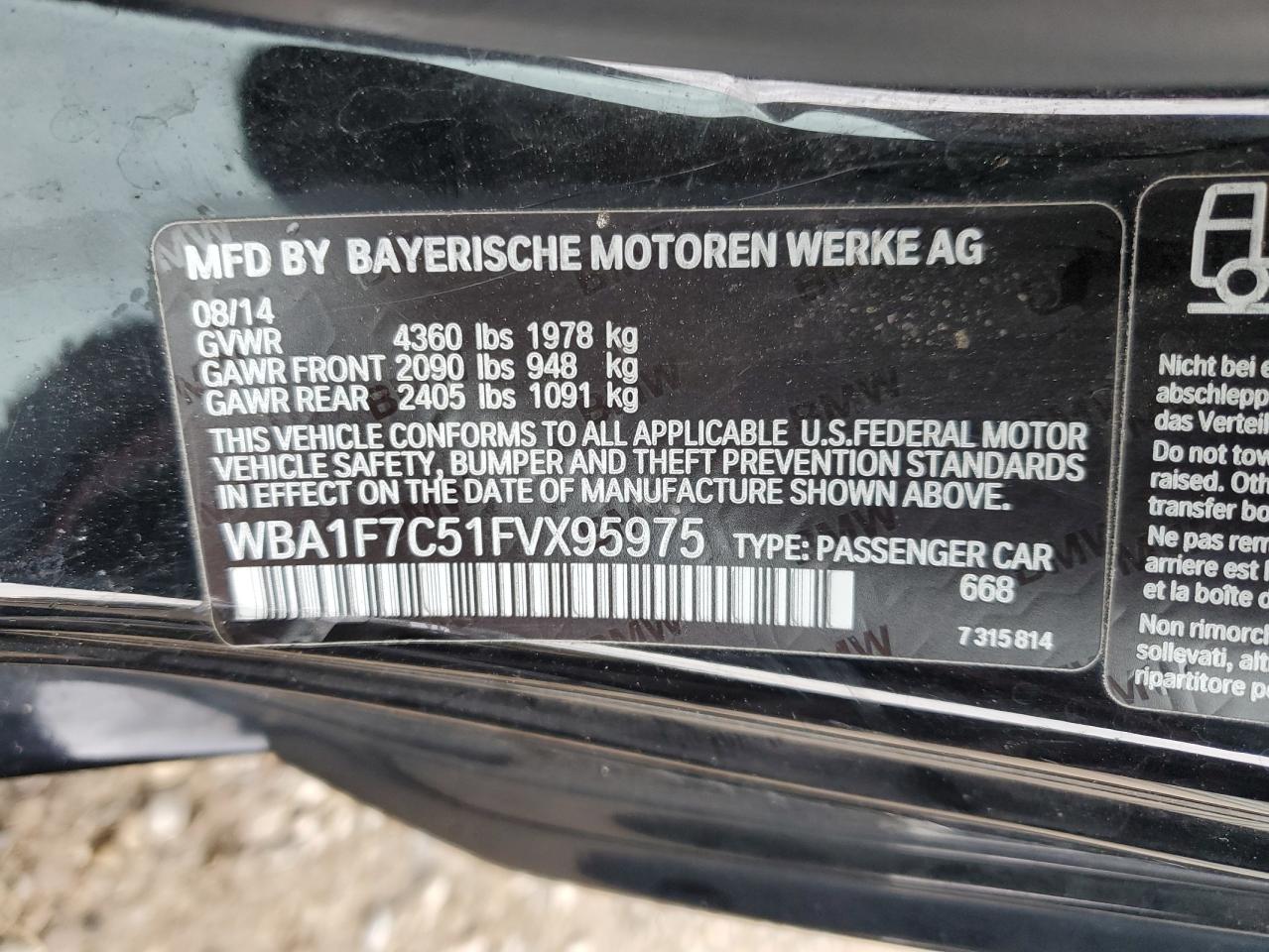 WBA1F7C51FVX95975 2015 BMW 228 Xi