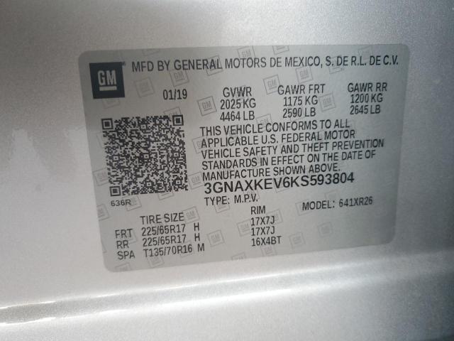 2019 Chevrolet Equinox Lt VIN: 3GNAXKEV6KS593804 Lot: 61390414