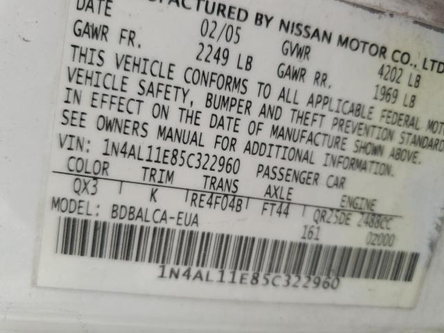 2005 Nissan Altima S VIN: 1N4AL11E85C322960 Lot: 49649704