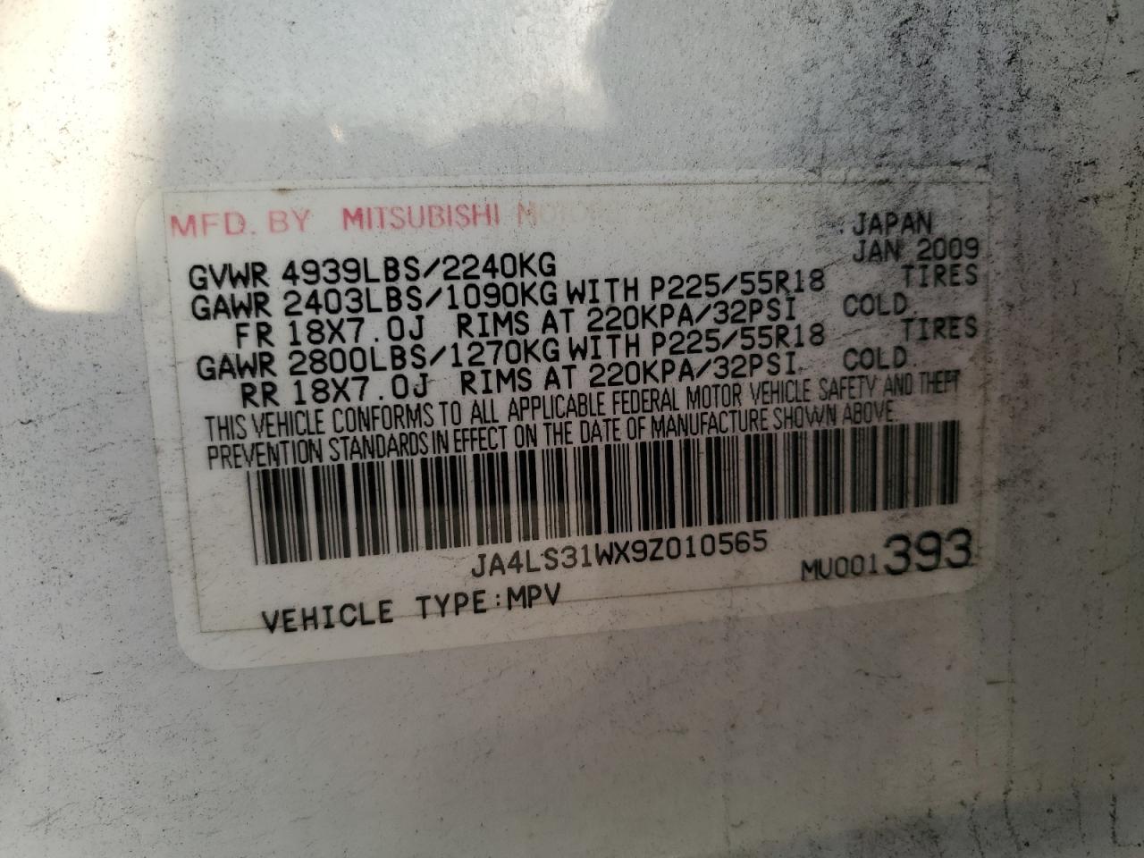 JA4LS31WX9Z010565 2009 Mitsubishi Outlander Se