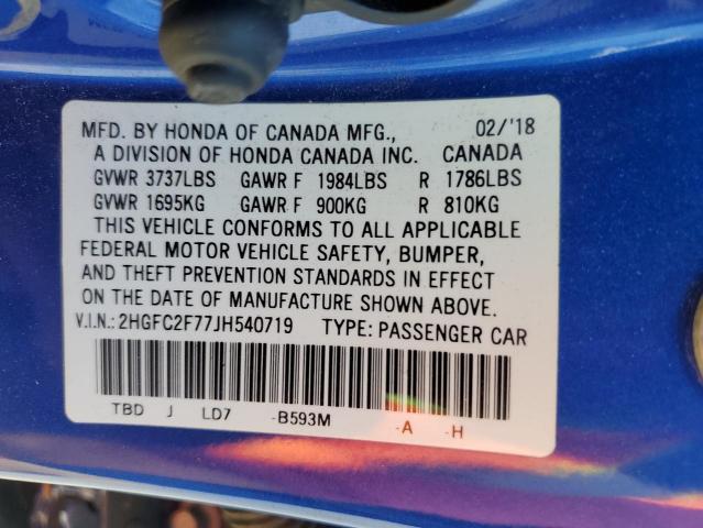 2018 Honda Civic Ex VIN: 2HGFC2F77JH540719 Lot: 61728994