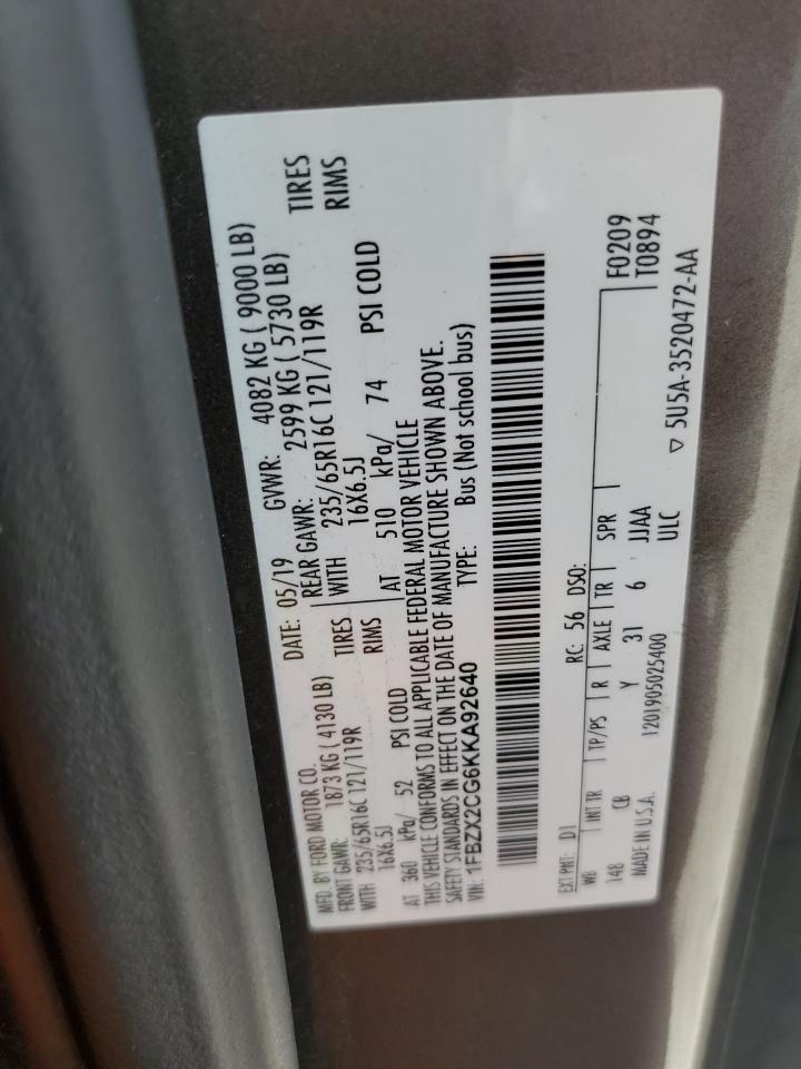 1FBZX2CG6KKA92640 2019 Ford Transit T-350