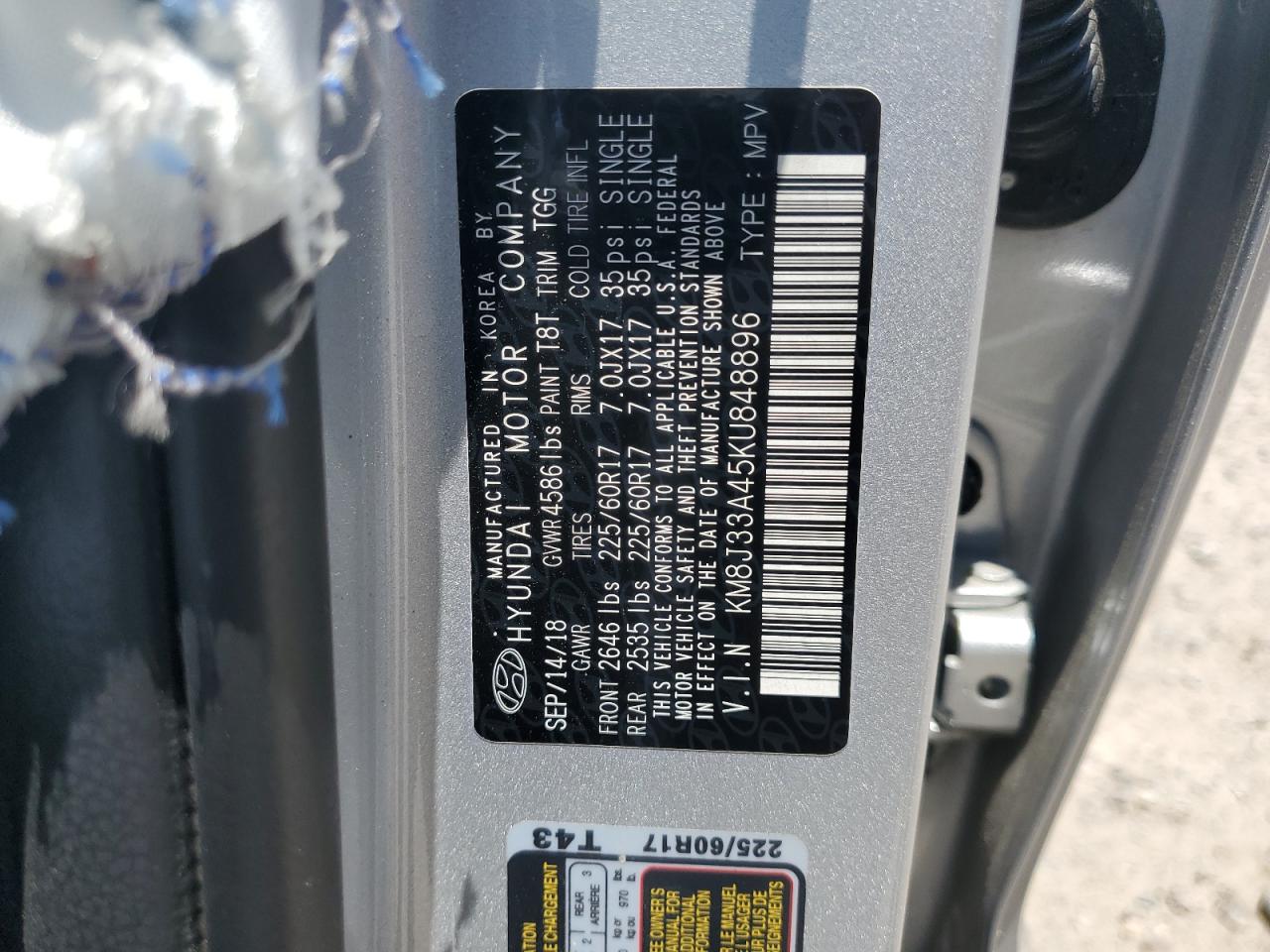 KM8J33A45KU848896 2019 Hyundai Tucson Limited