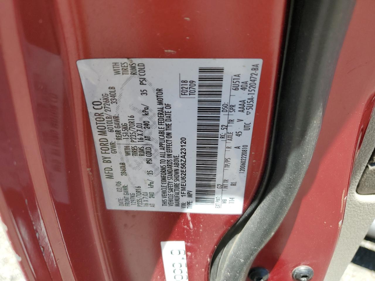 1FMEU62E56ZA23120 2006 Ford Explorer Xls