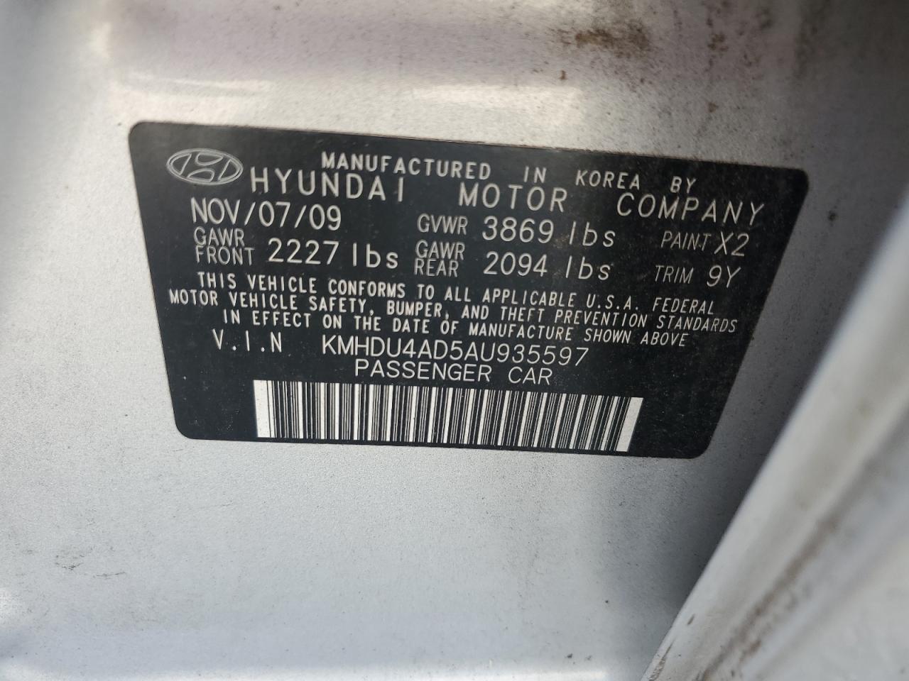 Lot #3008700111 2010 HYUNDAI ELANTRA BL