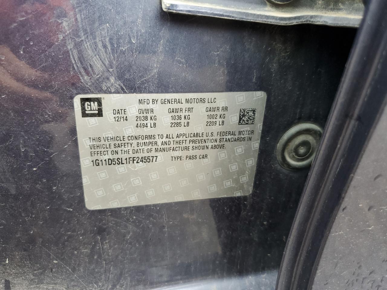1G11D5SL1FF245577 2015 Chevrolet Malibu 2Lt