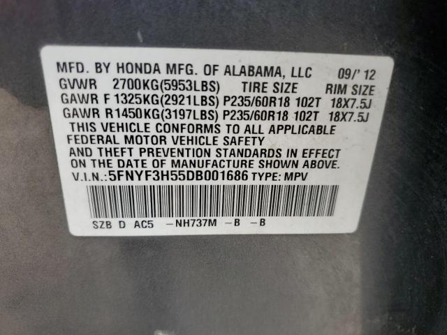 VIN 5FNYF3H55DB001686 2013 Honda Pilot, Exl no.14