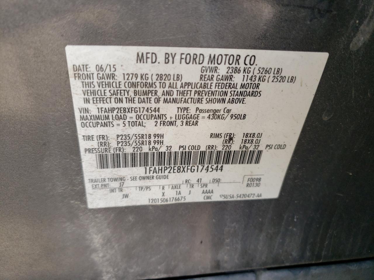 1FAHP2E8XFG174544 2015 Ford Taurus Sel