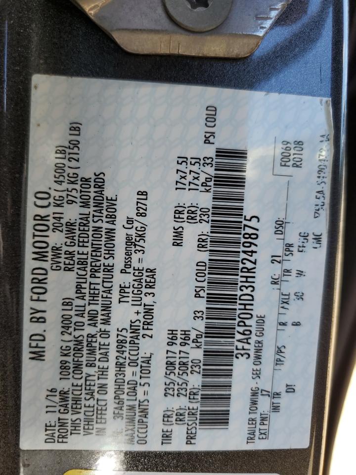 3FA6P0HD3HR249875 2017 Ford Fusion Se