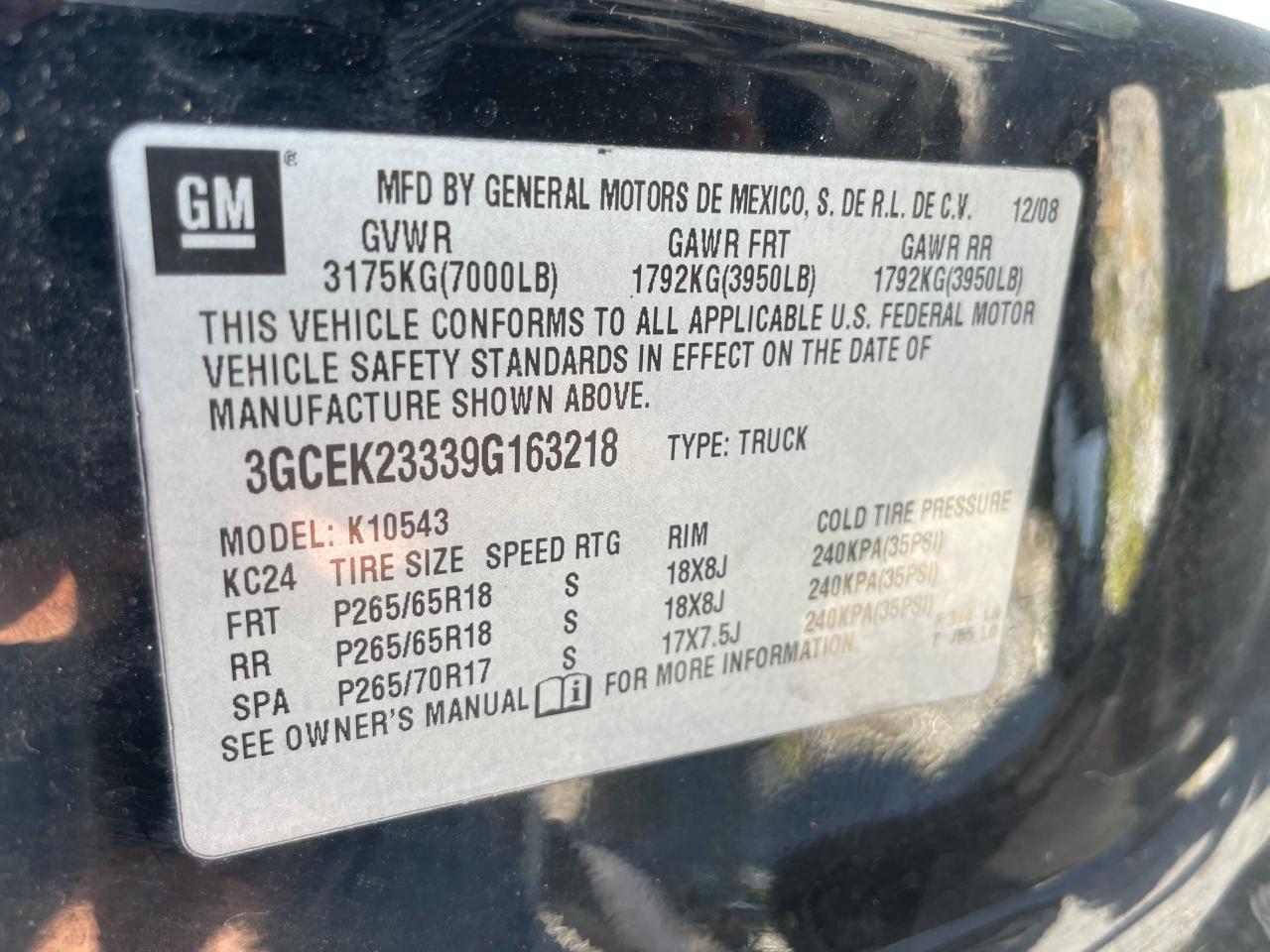 3GCEK23339G163218 2009 Chevrolet Silverado K1500 Lt
