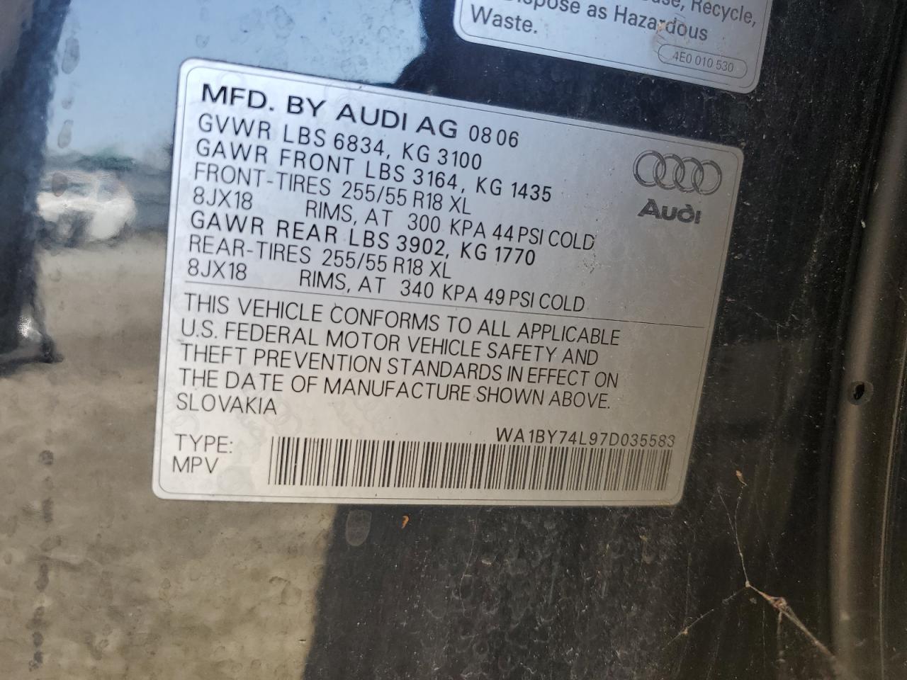 WA1BY74L97D035583 2007 Audi Q7 3.6 Quattro Premium