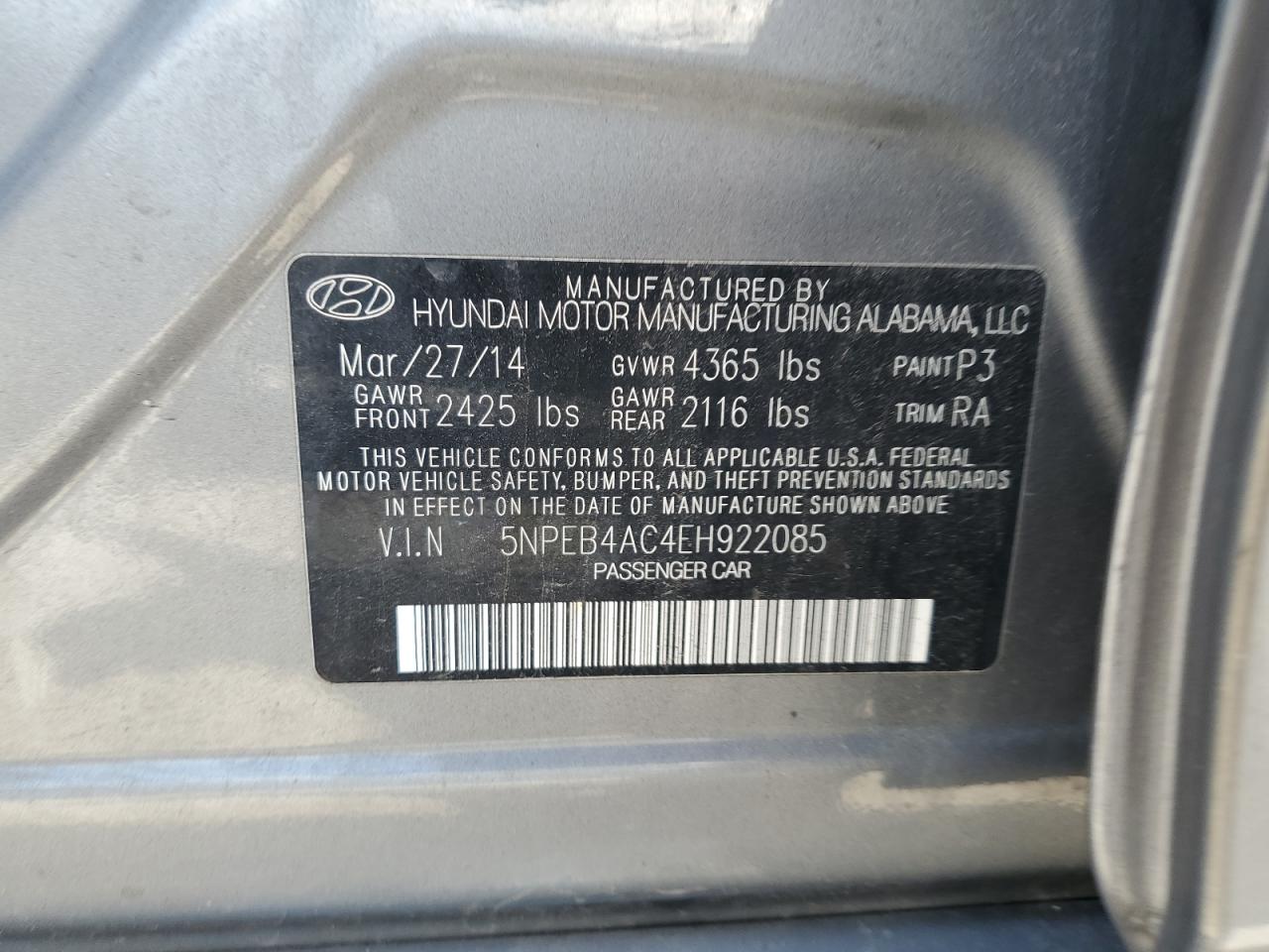 5NPEB4AC4EH922085 2014 Hyundai Sonata Gls