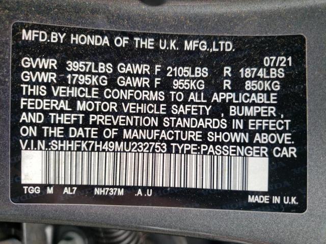 2021 HONDA CIVIC SPOR - SHHFK7H49MU232753