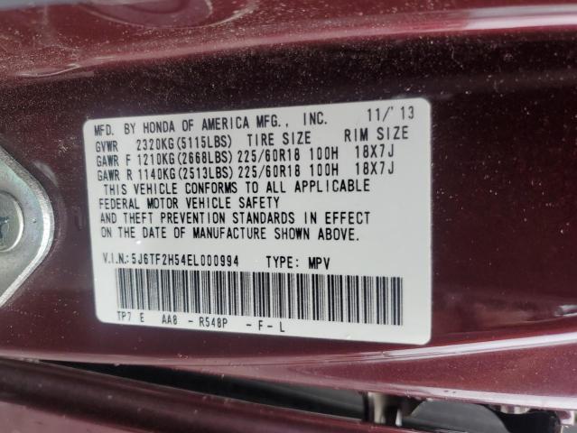 2014 Honda Crosstour Exl VIN: 5J6TF2H54EL000994 Lot: 62013564