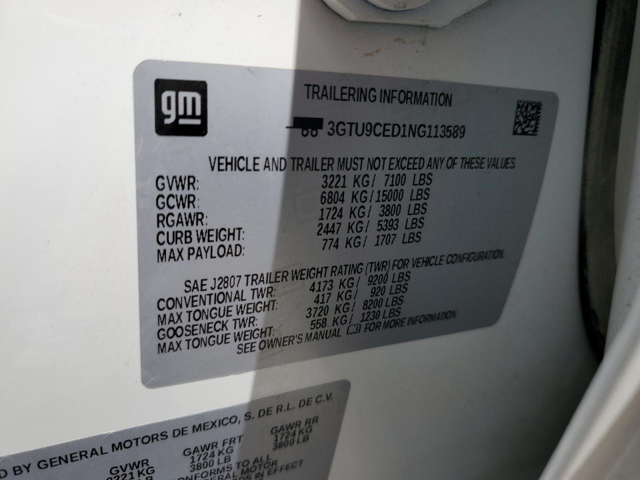 3GTU9CED1NG113589 2022 GMC Sierra Limited K1500 Elevation