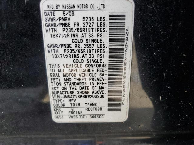 2009 Nissan Murano S VIN: JN8AZ18W69W206236 Lot: 61523524