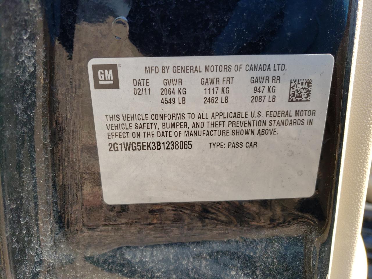 2G1WG5EK3B1238065 2011 Chevrolet Impala Lt