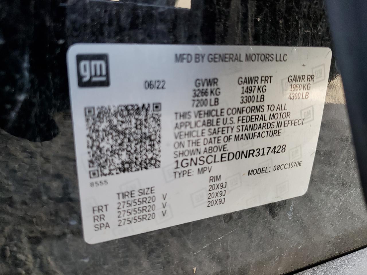 1GNSCLED0NR317428 2022 Chevrolet Tahoe C1500