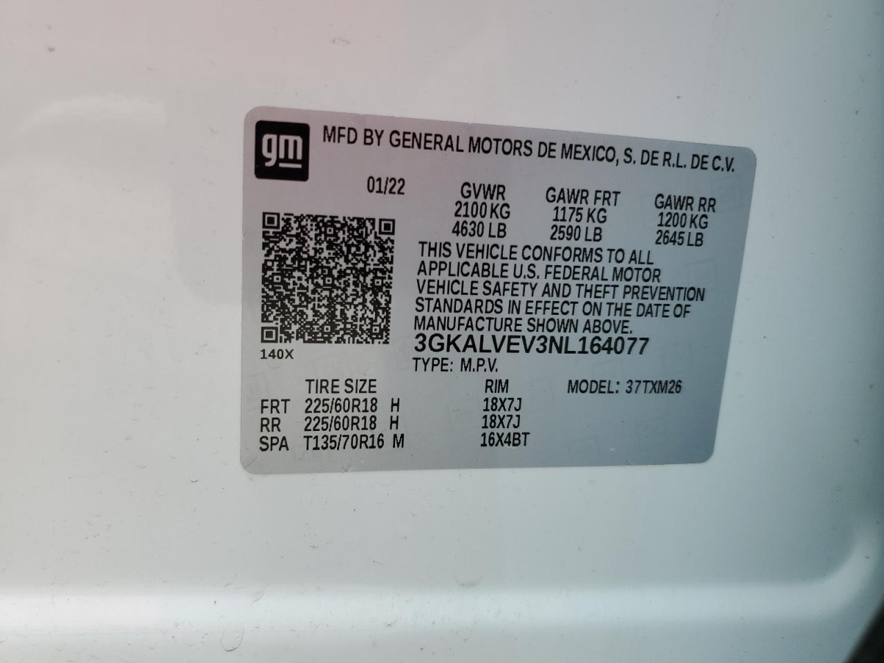 3GKALVEV3NL164077 2022 GMC Terrain Slt