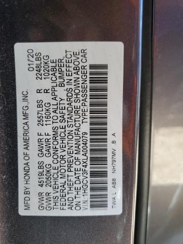 1HGCV3F4XLA004079 Honda Accord HYB 12