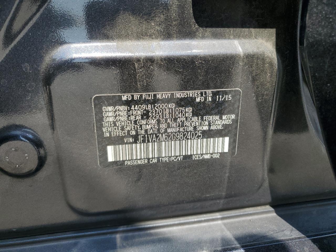 JF1VA2M62G9824025 2016 Subaru Wrx Sti