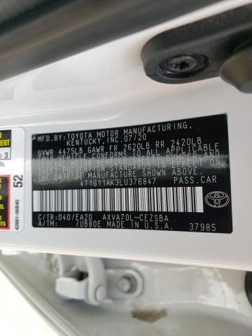 2020 Toyota Camry Se VIN: 4T1G11AK3LU376847 Lot: 63334514