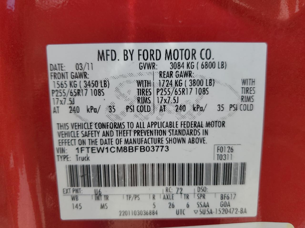 1FTEW1CM8BFB03773 2011 Ford F150 Supercrew