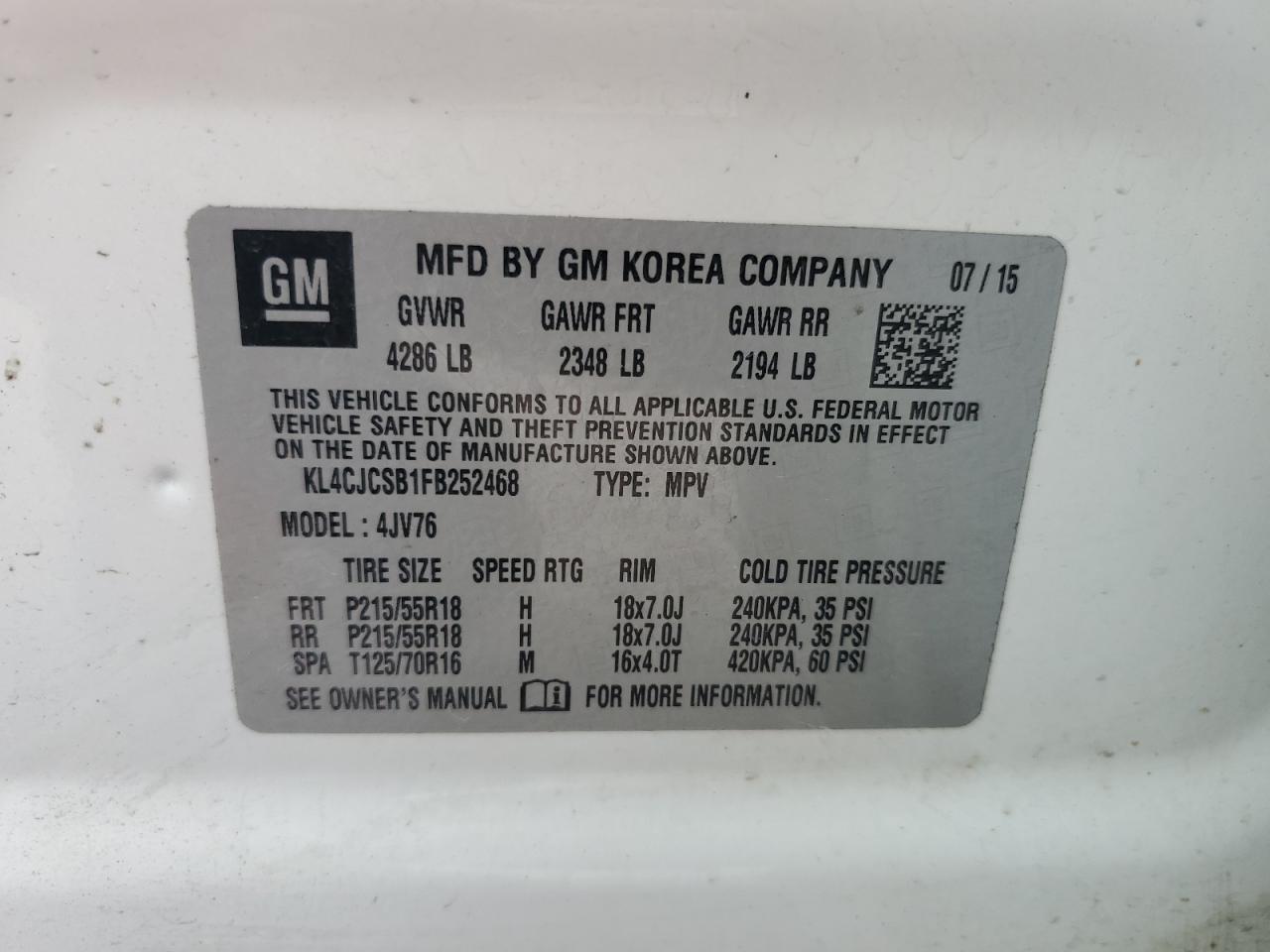 KL4CJCSB1FB252468 2015 Buick Encore